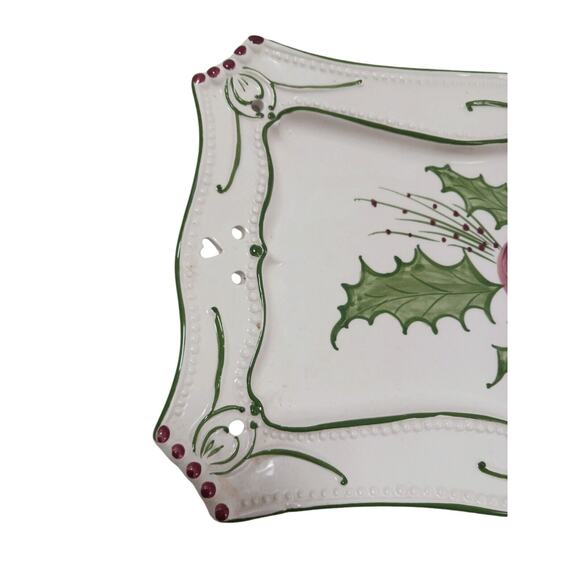 RCCL Christmas Tray 15" White Green HOLLY Hand Painted Glazed Ceramic PORTUGAL - Picture 3 of 14